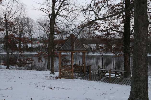 Snow covered gazebo